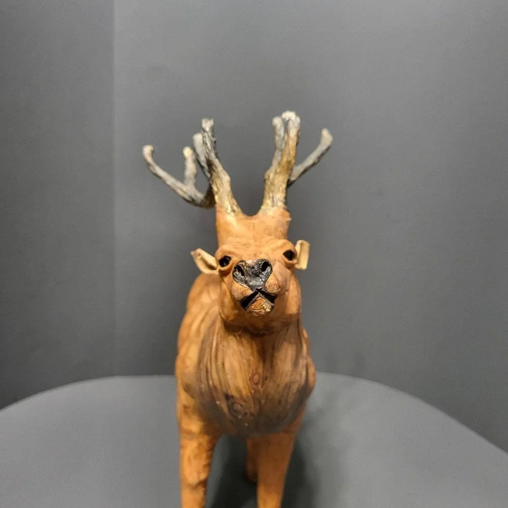 VTG Leather Wrapped Deer Figurine Standing Buck Rustic Cabin Decor 1960's - Picture 2 of 8
